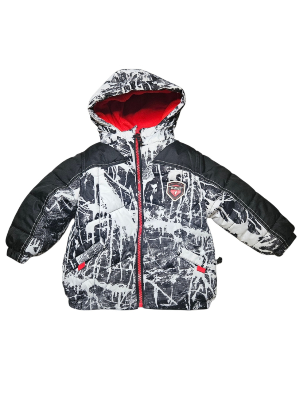 Protection System 24 Months Black White Graphic Hooded Winter Puffer Jacket